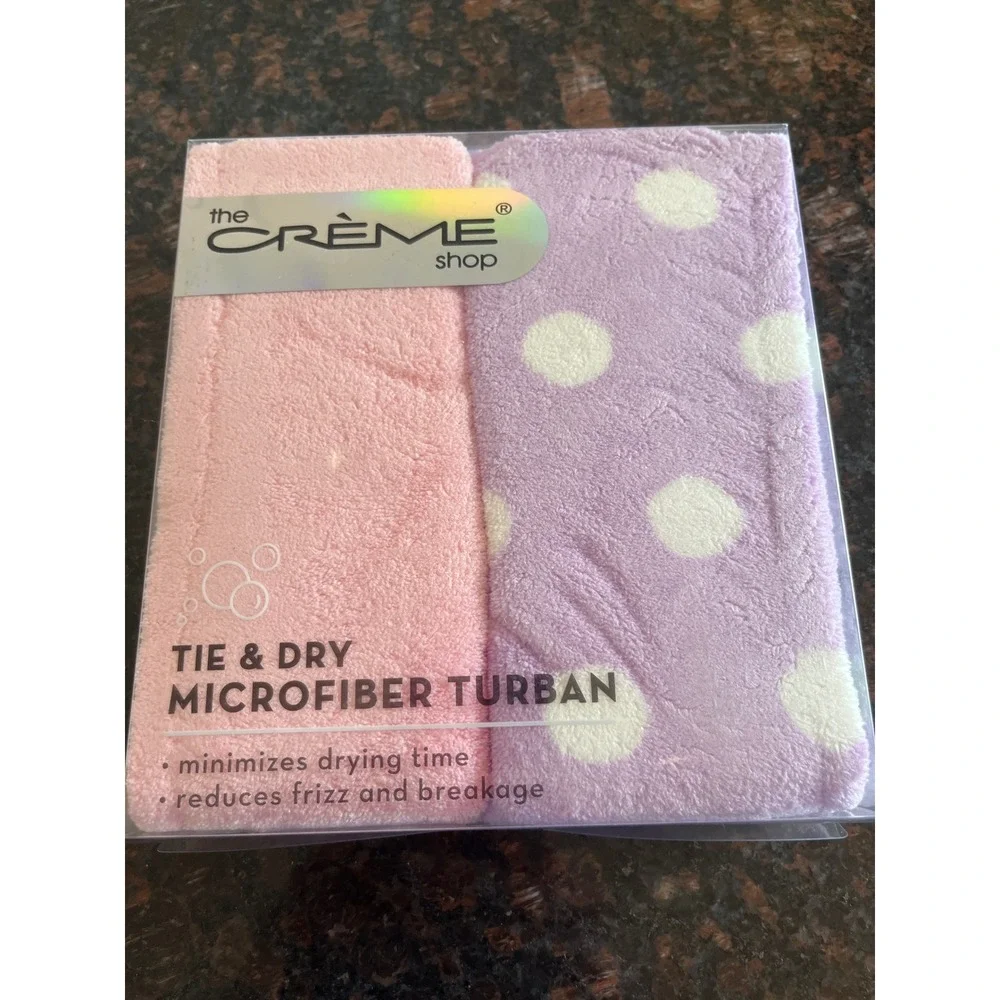 The Creme Shop Tie & Dry Microfiber Turban 2 Pack Pink Purple Polka Dot MCTP7034